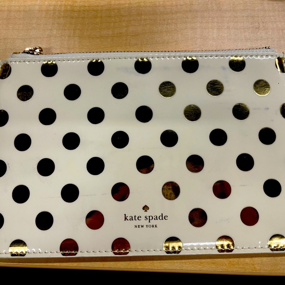 Kate Spade White and Gold Polka Dot Cosmetic Bag